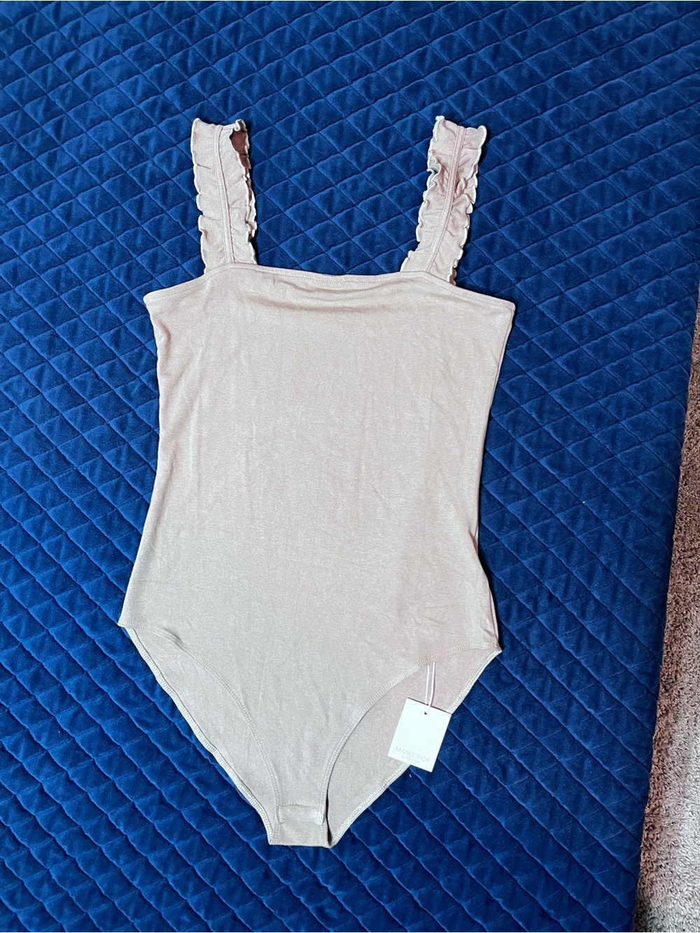 Ruffled Strap Cream Bodysuit - Feminine Square Neck - NWT Size Large - Casual